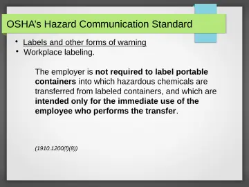Slide 20: OSHA’s Hazard Communication Standard