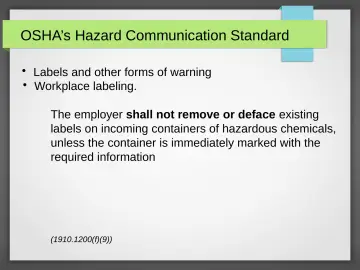 Slide 21: OSHA’s Hazard Communication Standard
