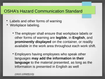 Slide 22: OSHA’s Hazard Communication Standard
