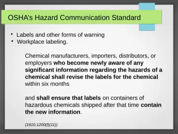 Slide 23: OSHA’s Hazard Communication Standard