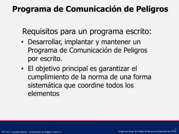 Slide 8: Programa de Comunicación de Peligros