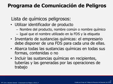 Slide 10: Programa de Comunicación de Peligros