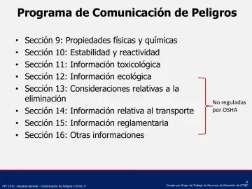 Slide 14: Programa de Comunicación de Peligros