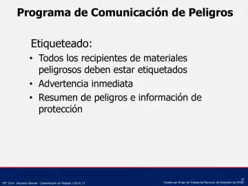 Slide 16: Programa de Comunicación de Peligros