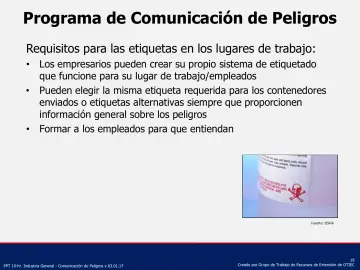 Slide 19: Programa de Comunicación de Peligros