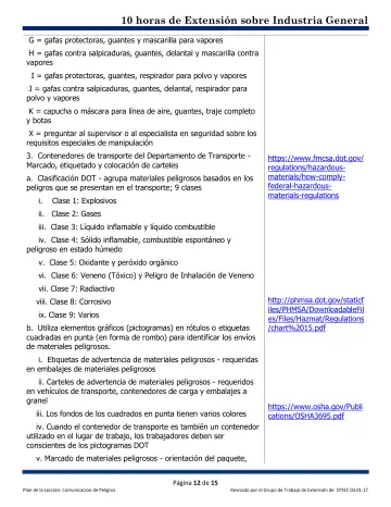 Page 12: G = gafas protectoras, guantes y mascarilla para vapores