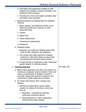 Page 7: iv. Description and explanation of labels on both shipped and workplace containers…