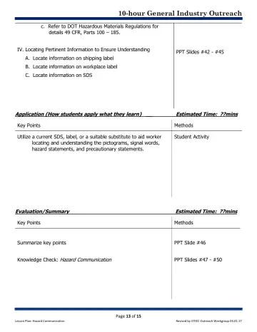 Page 13: c. Refer to DOT Hazardous Materials Regulations for details 49 CFR, Parts 100 – 185.