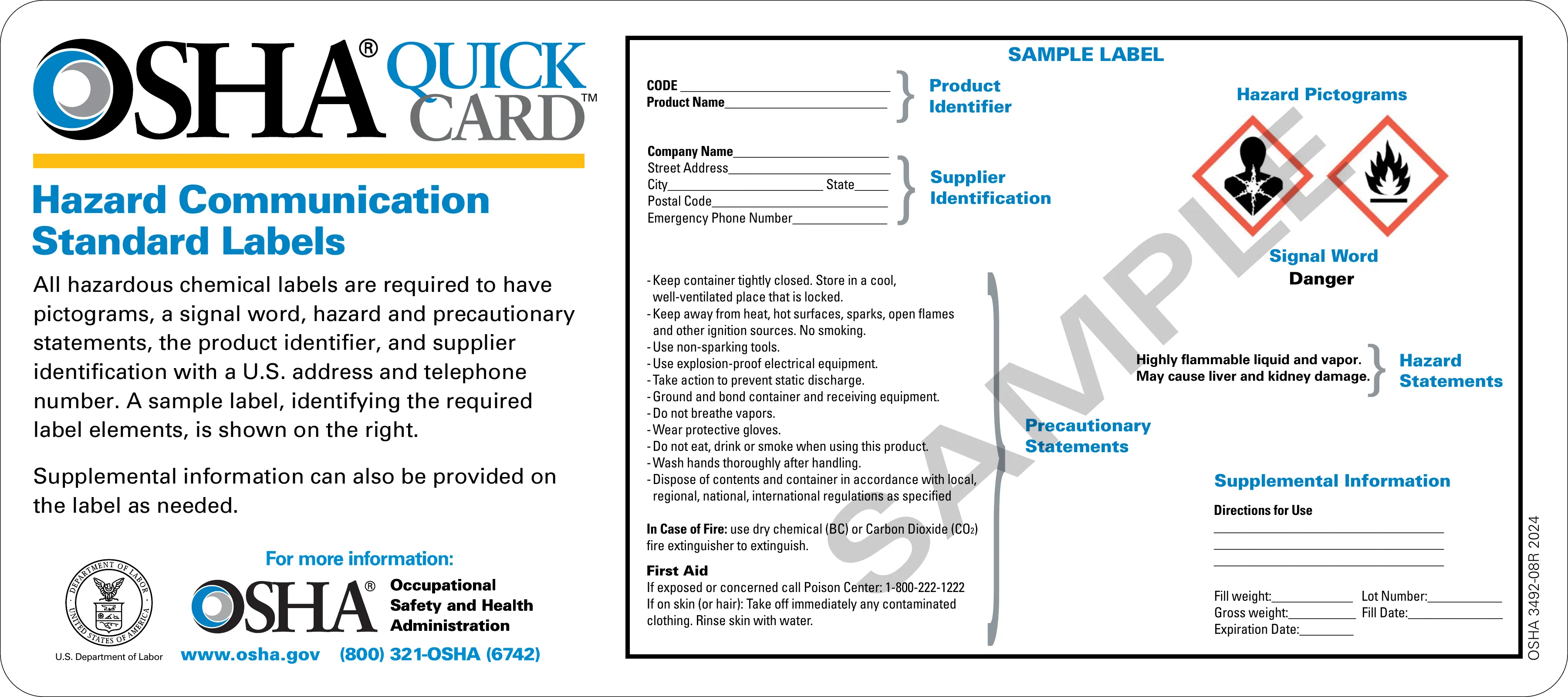 Hazard Communication Standard Labels QuickCard (OSHA 3492), page 1: E L P }