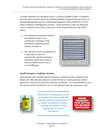 Page 23: Constant ventilation in a machinery room is an option available in place of ammonia…