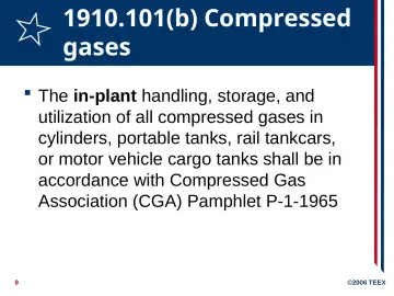 Slide 9: 1910.101(b) Compressed gases