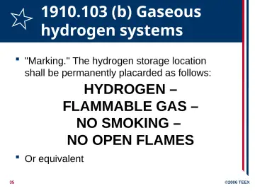 Slide 35: 1910.103 (b) Gaseous hydrogen systems