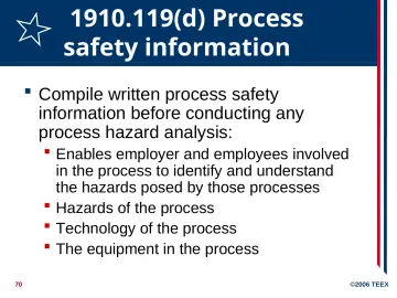 Slide 70: 1910.119(d) Process safety information