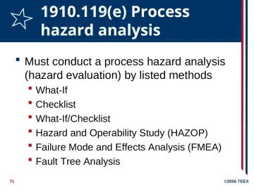 Slide 71: 1910.119(e) Process hazard analysis