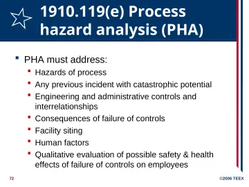 Slide 72: 1910.119(e) Process hazard analysis (PHA)