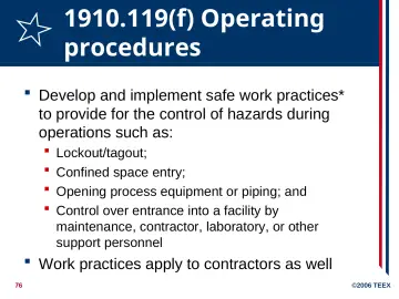 Slide 76: 1910.119(f) Operating procedures