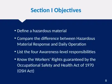 Slide 8: Section I Objectives