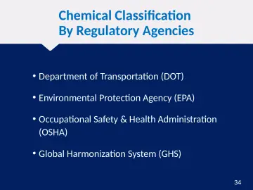 Slide 34: Chemical Classification By Regulatory Agencies
