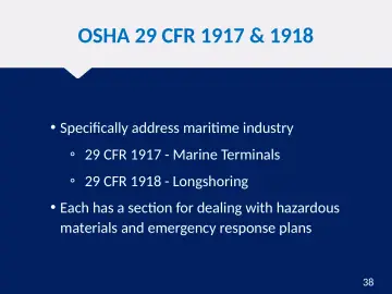Slide 38: OSHA 29 CFR 1917 & 1918