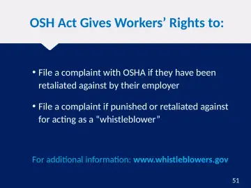 Slide 51: OSH Act Gives Workers’ Rights to: