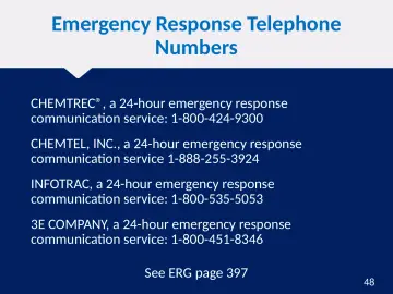 Slide 48: Emergency Response Telephone Numbers