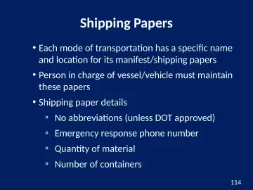 Slide 114: Shipping Papers