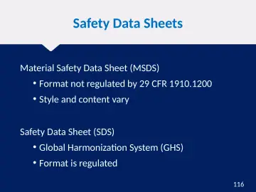 Slide 116: Safety Data Sheets