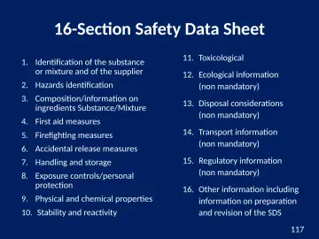 Slide 117: 16-Section Safety Data Sheet