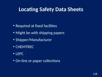 Slide 118: Locating Safety Data Sheets