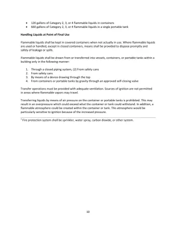 Page 10: 120 gallons of Category 2, 3, or 4 flammable liquids in containers