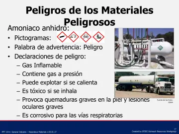 Slide 17: Peligros de los Materiales Peligrosos