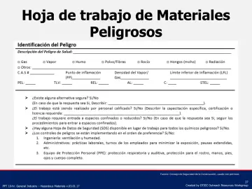 Slide 37: Hoja de trabajo de Materiales