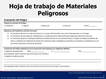Slide 38: Hoja de trabajo de Materiales