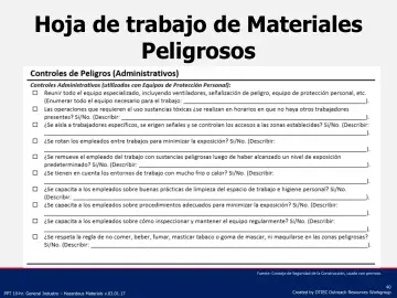 Slide 40: Hoja de trabajo de Materiales