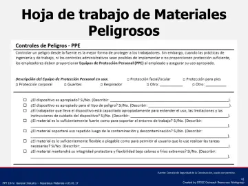 Slide 41: Hoja de trabajo de Materiales