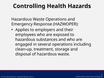 Slide 34: Controlling Health Hazards