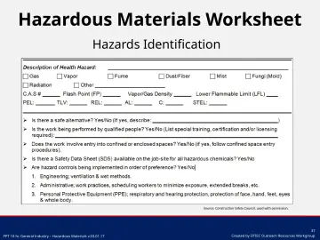 Slide 37: Hazardous Materials Worksheet
