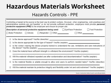 Slide 41: Hazardous Materials Worksheet