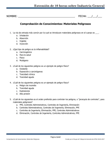 Page 1: Extensión de 10 horas sobre Industria General