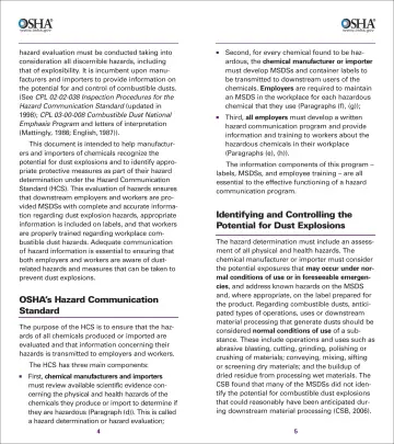 Page 4: Identifying and Controlling the Potential for Dust Explosions