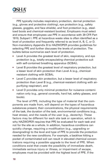 Page 20: PPE typically includes respiratory protection, dermal protection (e.g., gloves and…