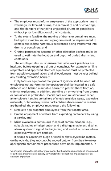 Page 23: The employer must inform employees of the appropriate hazard warnings for labeled drums…