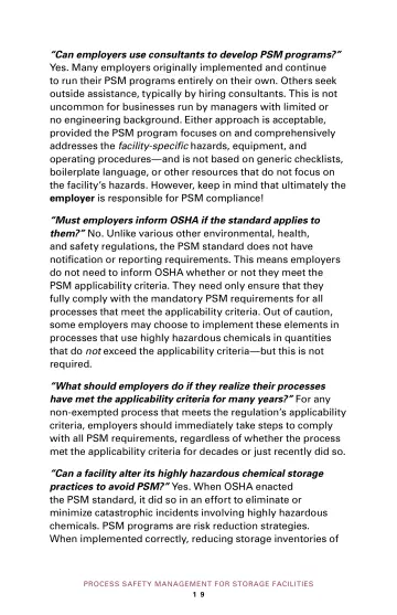 Page 23: “Can employers use consultants to develop PSM programs?” Yes. …