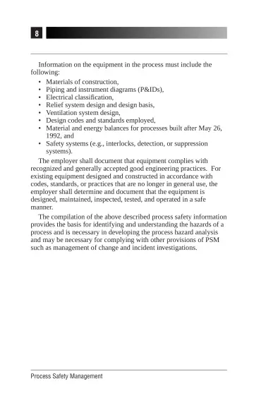 Page 12: Information on the equipment in the process must include the following: