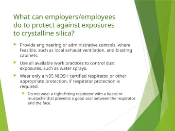 Slide 69: What can employers/employees do to protect against exposures to crystalline silica?