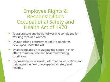 Slide 75: Employee Rights & Responsibilities Occupational Safety and Health Act of 1970