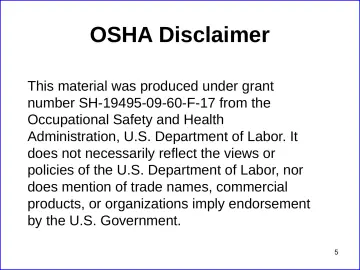 Slide 5: OSHA Disclaimer