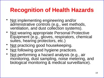 Slide 19: Recognition of Health Hazards