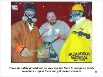 Slide 20: Know the safety procedures on your job and learn to recognize safety violations – report…