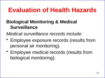 Slide 23: Evaluation of Health Hazards